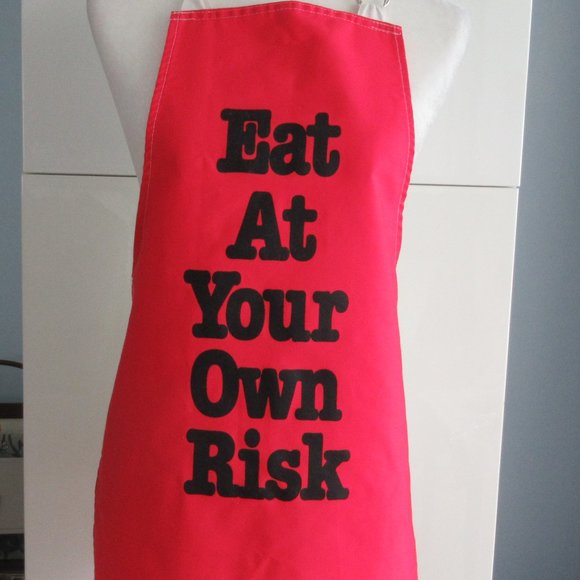 EAT AT YOUR OWN RISK Bib Apron Size S/M Made in the USA RED by Now Designs - Picture 2 of 11